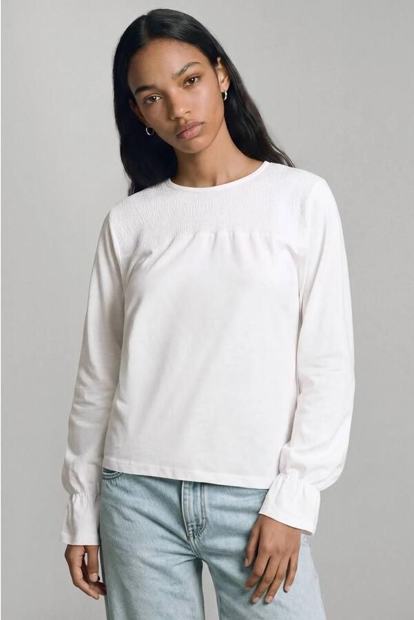 MANGO TEEN blousetop met smockwerk wit