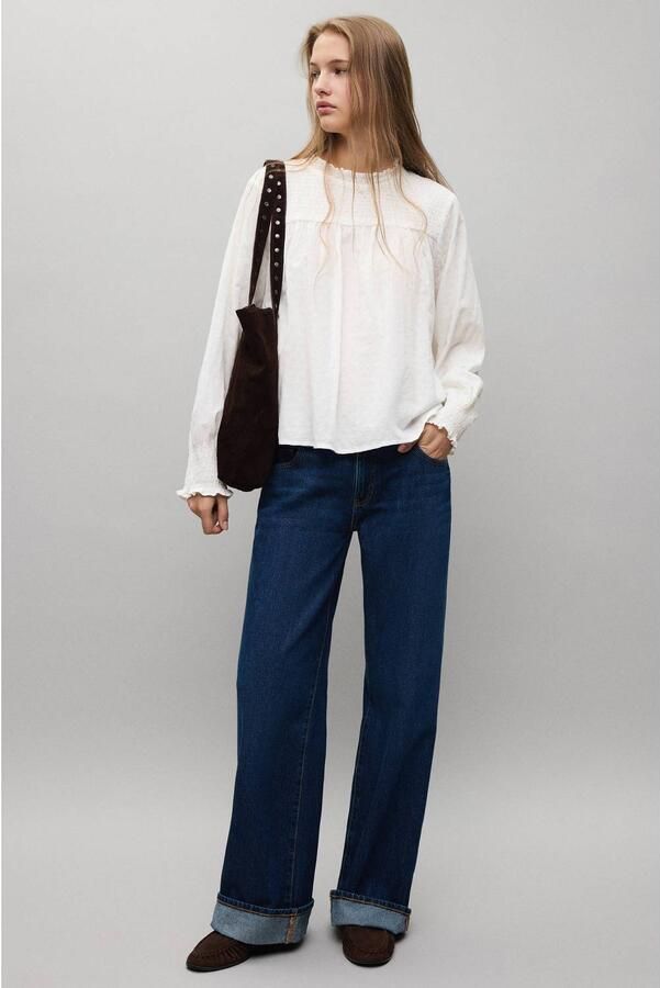 MANGO TEEN blousetop met smockwerk wit