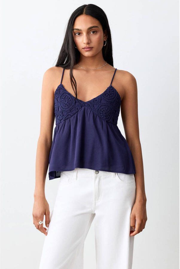 MANGO TEEN broderie top donkerblauw