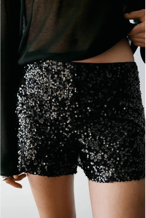 MANGO TEEN casual short met pailletten zwart Korte broek Meisjes Polyester maat 164(S) - Foto 2