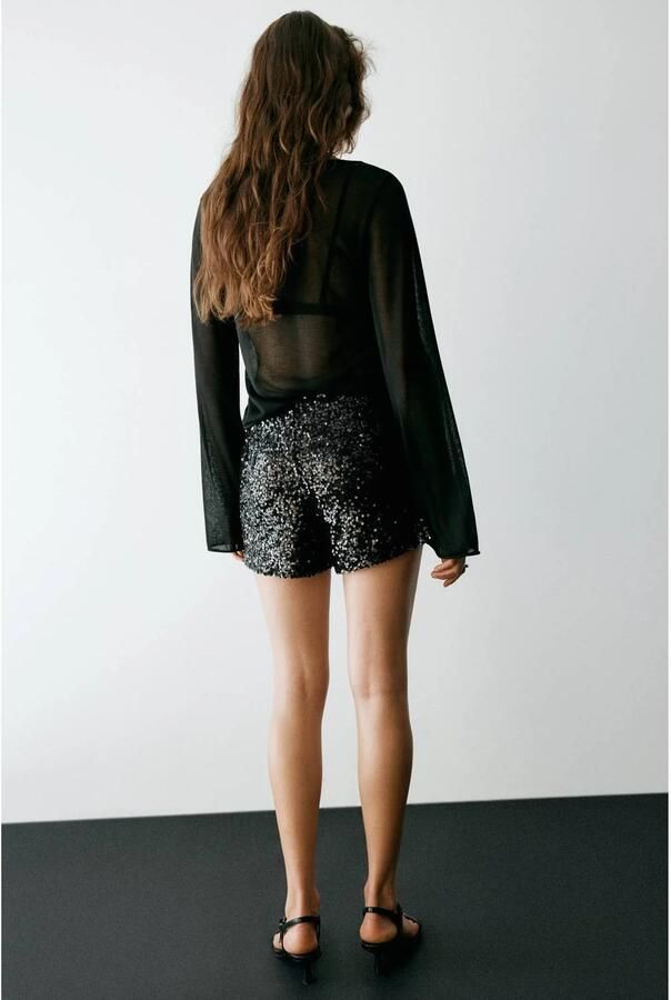 MANGO TEEN casual short met pailletten zwart Korte broek Meisjes Polyester maat 164(S) - Foto 3