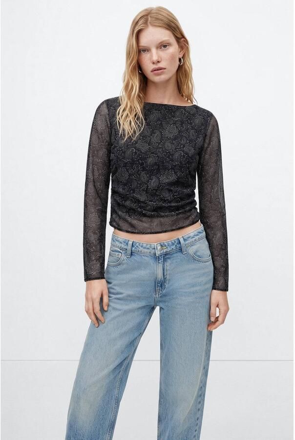 MANGO TEEN cropped blousetop met paisley zwart wit