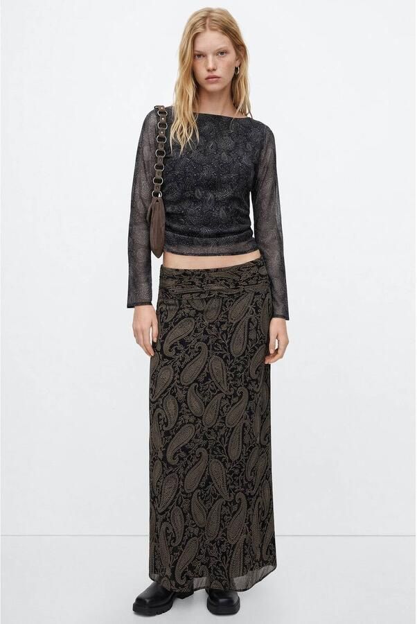 MANGO TEEN cropped blousetop met paisley zwart wit - Foto 3