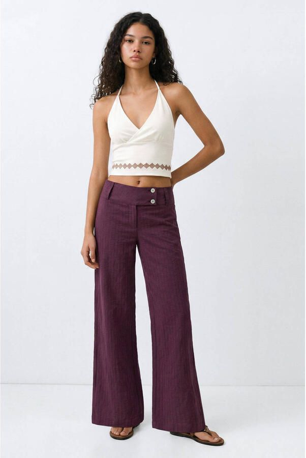 MANGO TEEN cropped haltertop met borduursels wit - Foto 3