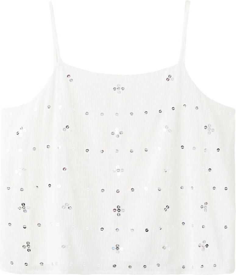 MANGO TEEN cropped spaghettitop met open rug en pailletten wit
