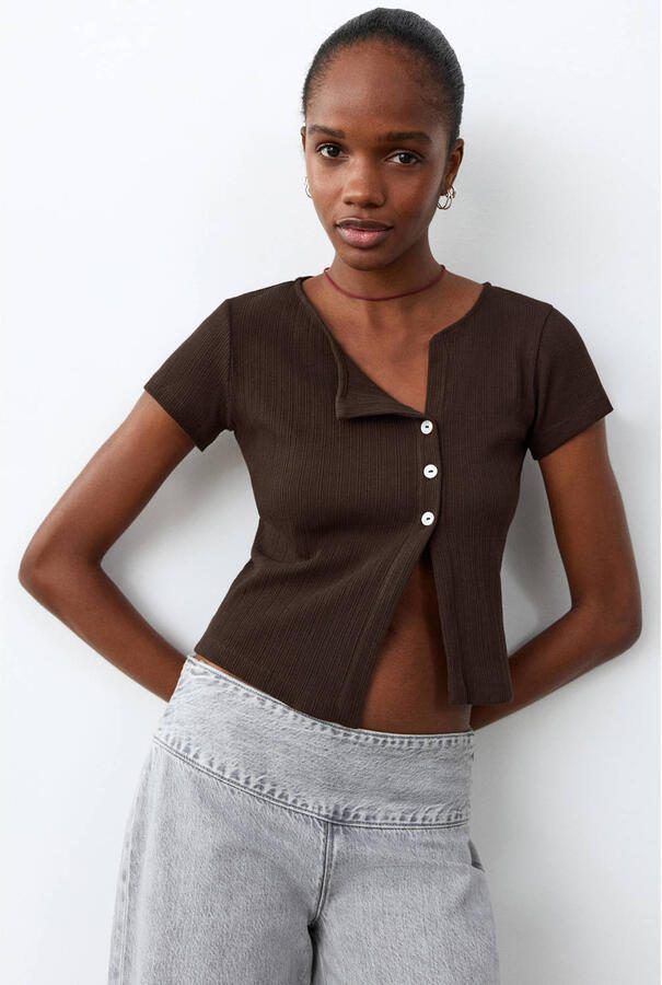 MANGO TEEN cropped top bruin rib gebreid