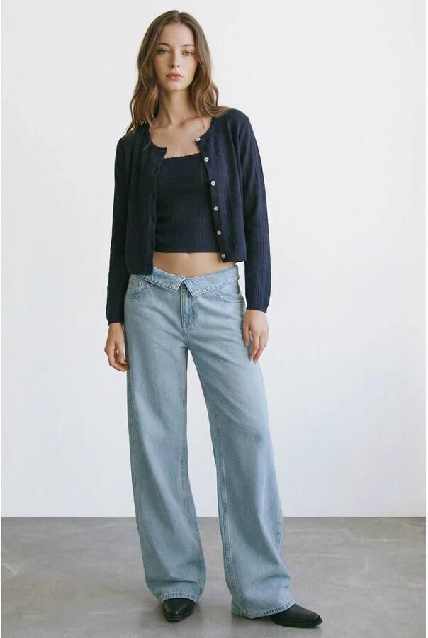 MANGO TEEN cropped top donkerblauw ajour - Foto 3