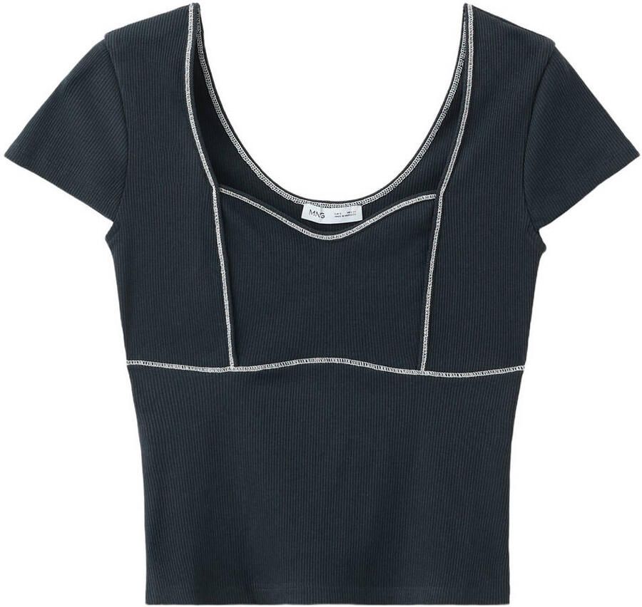 MANGO TEEN cropped top donkerblauw rib gebreid