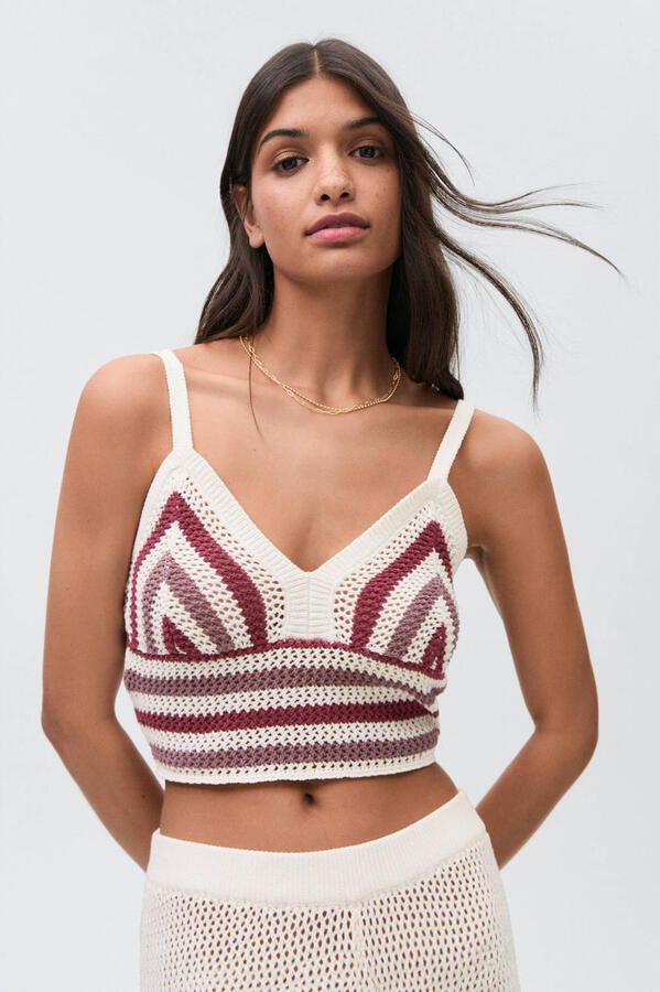 MANGO TEEN cropped top ecru ajour