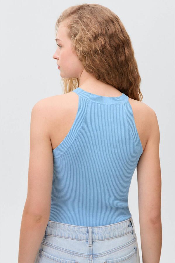 MANGO TEEN cropped top lichtblauw rib gebreid - Foto 3