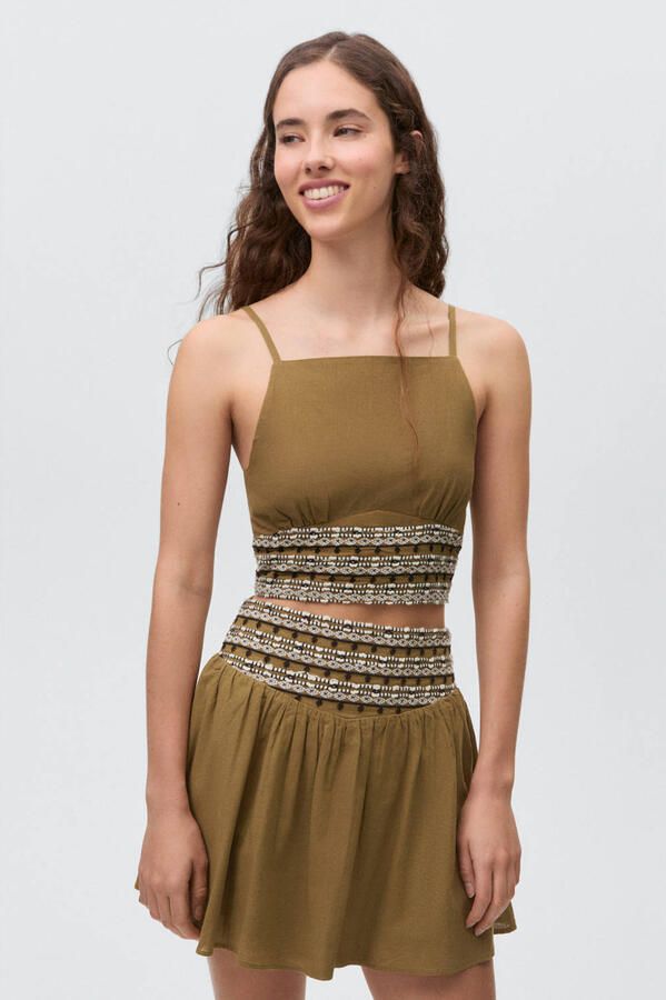MANGO TEEN cropped top olijfgroen
