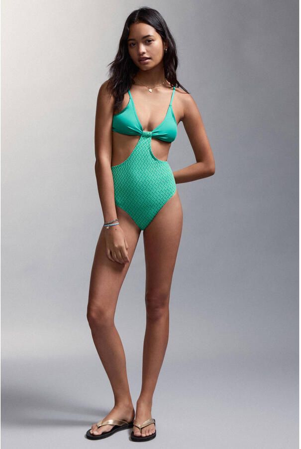 MANGO TEEN cut-out badpak met print groen - Foto 3