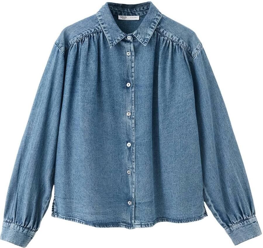 MANGO TEEN denim blouse met plooien medium blue denim