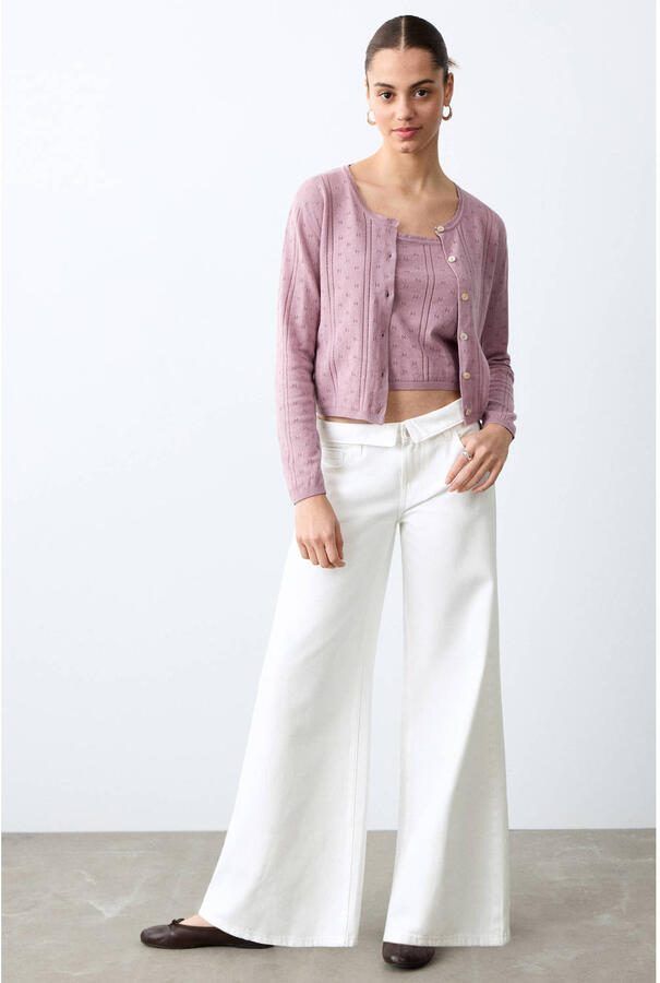 MANGO TEEN extra low waist wide leg jeans wit