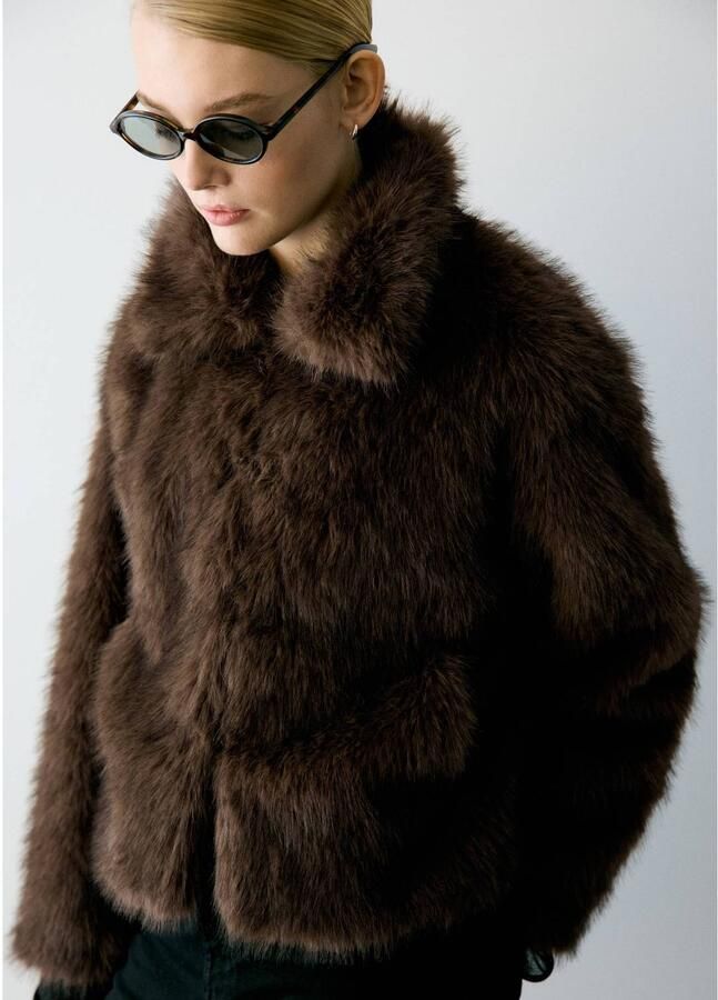 MANGO TEEN faux fur jas bruin Meisjes Polyester Klassieke kraag Effen maat 158(XS)