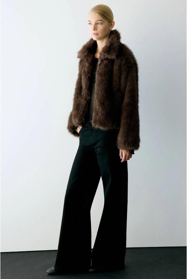 MANGO TEEN faux fur jas bruin Meisjes Polyester Klassieke kraag Effen maat 158(XS) - Foto 3
