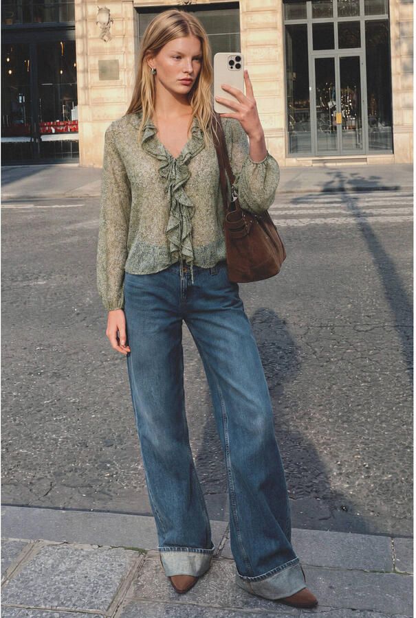 MANGO TEEN gebloemde blouse met ruches en paisleyprint groen - Foto 2