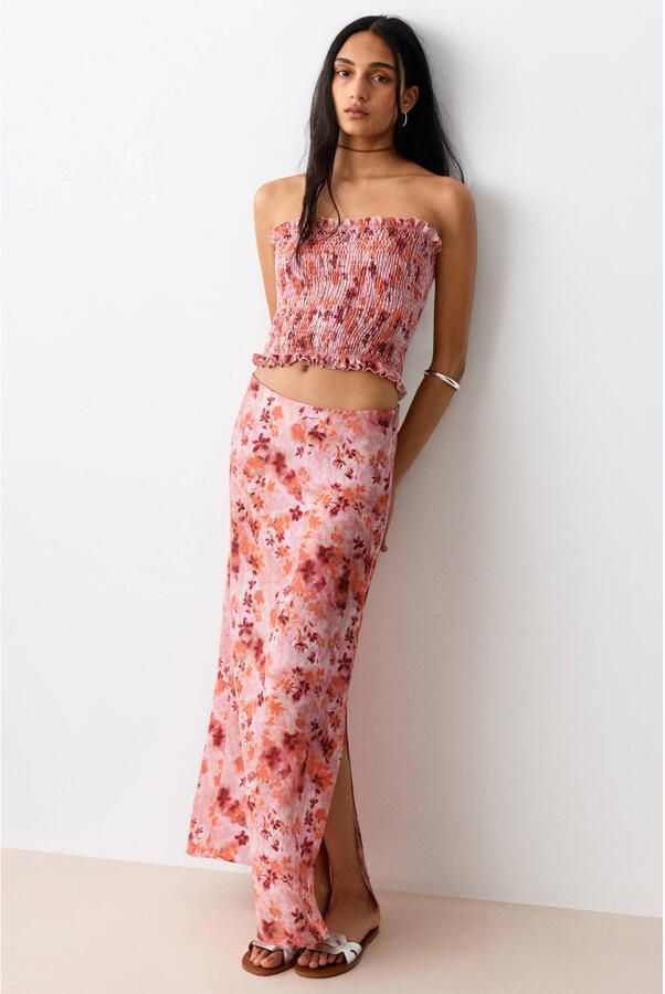 MANGO TEEN gebloemde maxi rok roze - Foto 2