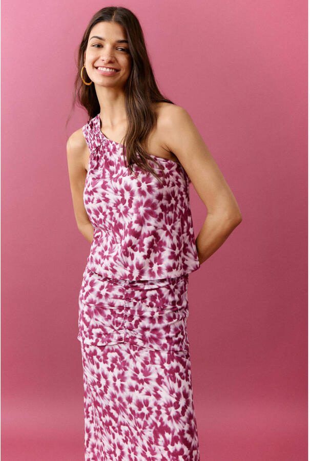 MANGO TEEN gebloemde one shoulder top roze