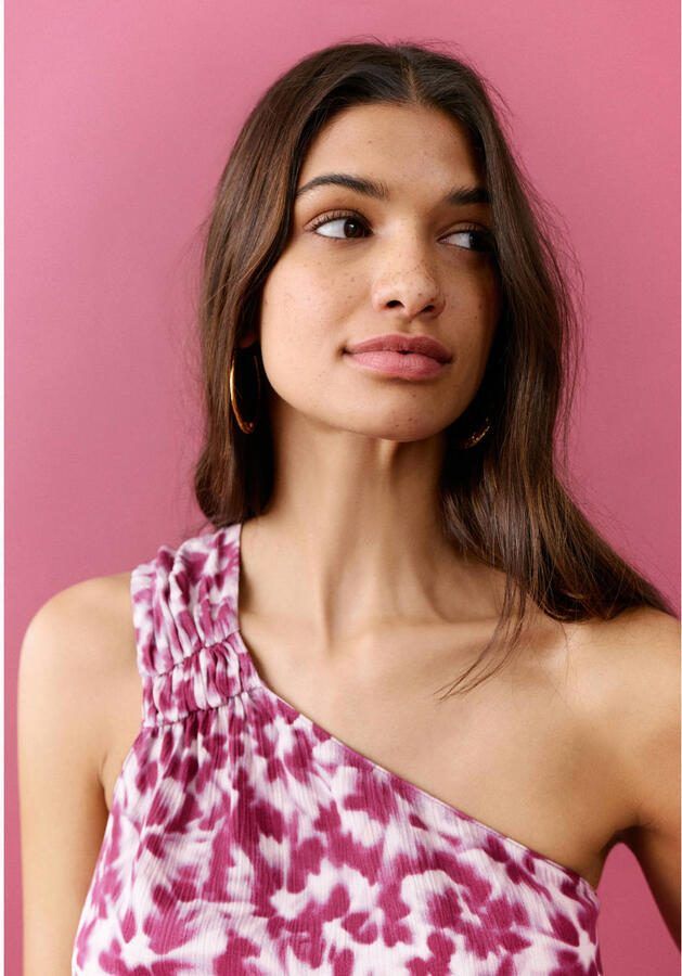 MANGO TEEN gebloemde one shoulder top roze - Foto 2