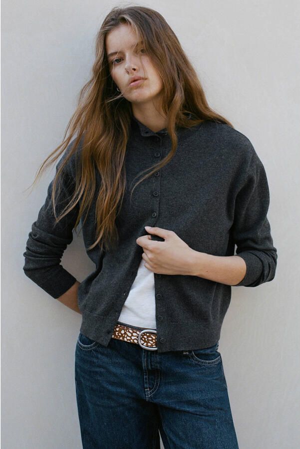 MANGO TEEN gebreid vest grijs Meisjes Katoen Opstaande kraag Effen maat 158(XS)