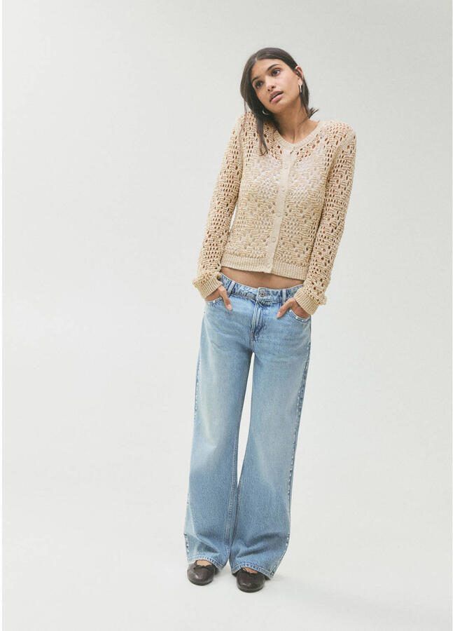 MANGO TEEN gebreid vest lichtbruin ajour