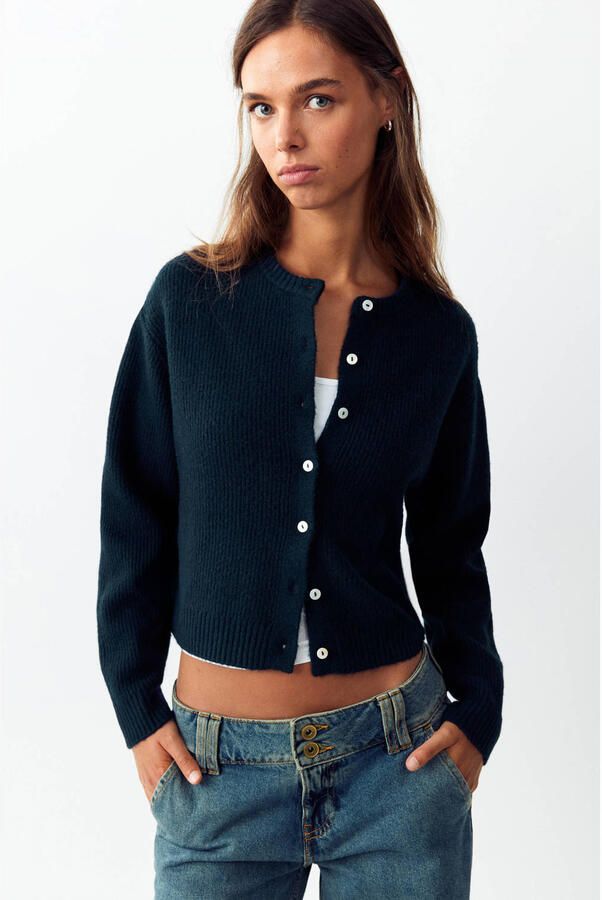 MANGO TEEN gebreid vest met wol marineblauw Meisjes Polyester Ronde hals maat 152(XXS)