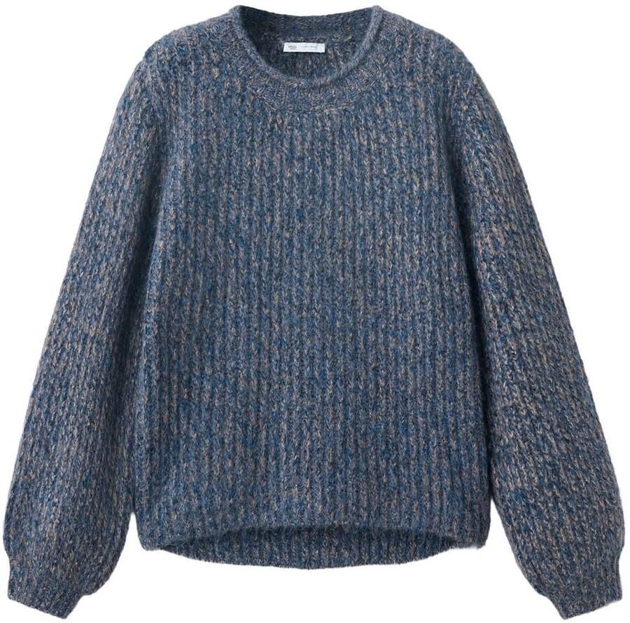 MANGO TEEN gebreide gemêleerde trui met wol blauw
