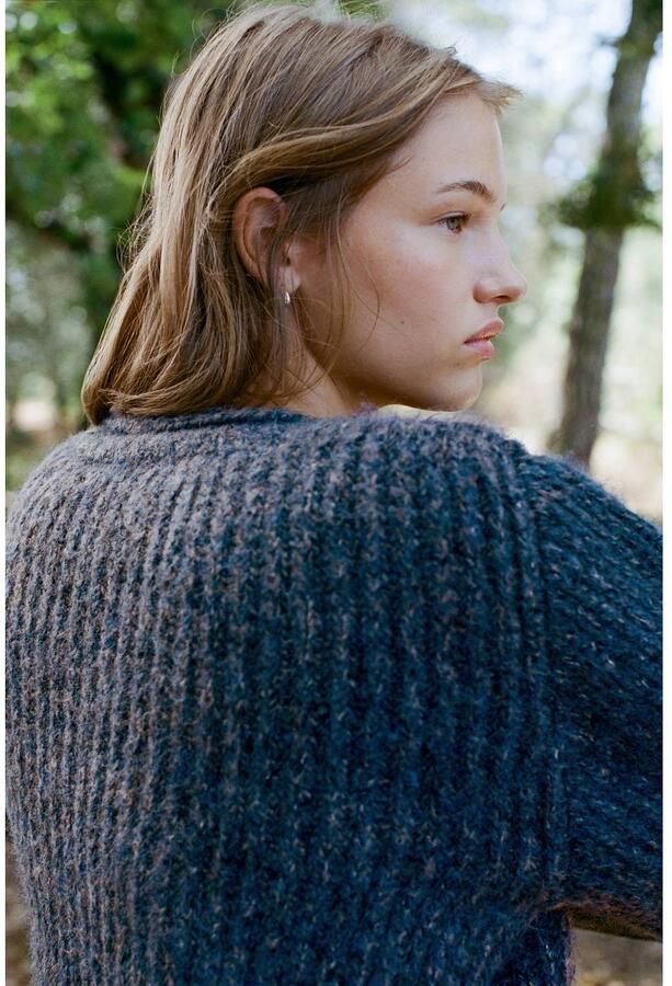 MANGO TEEN gebreide gemêleerde trui met wol blauw - Foto 3