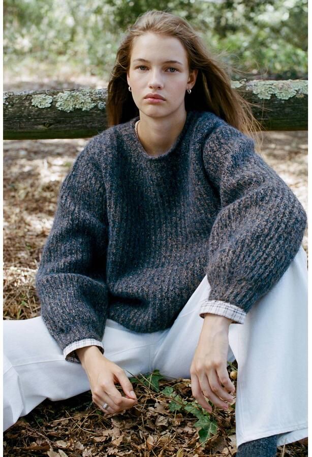 MANGO TEEN gebreide gemêleerde trui met wol blauw - Foto 2