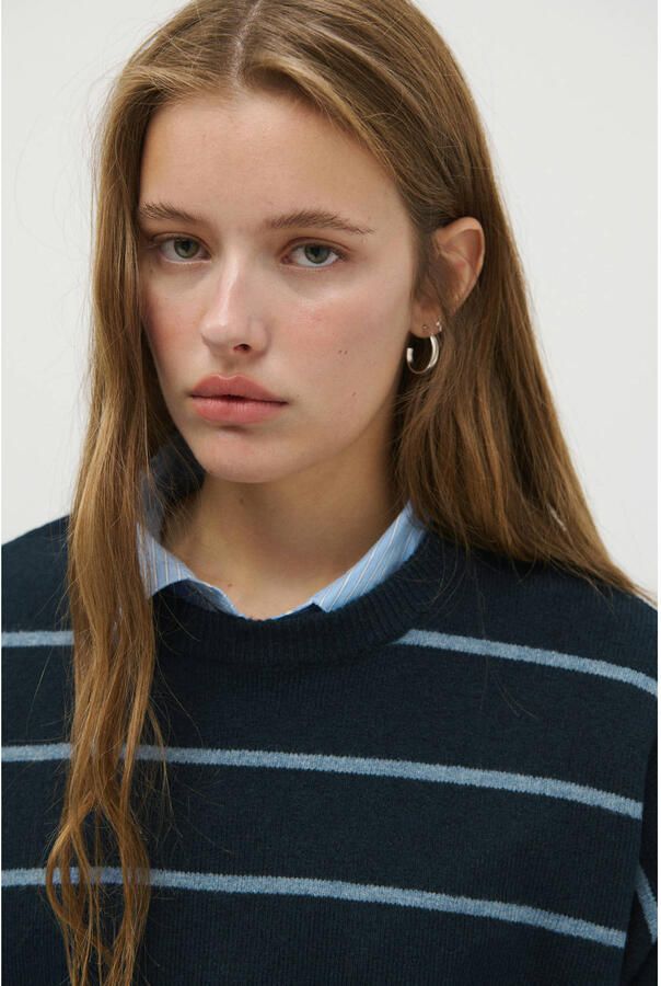 MANGO TEEN gebreide gestreepte trui donkerblauw - Foto 2