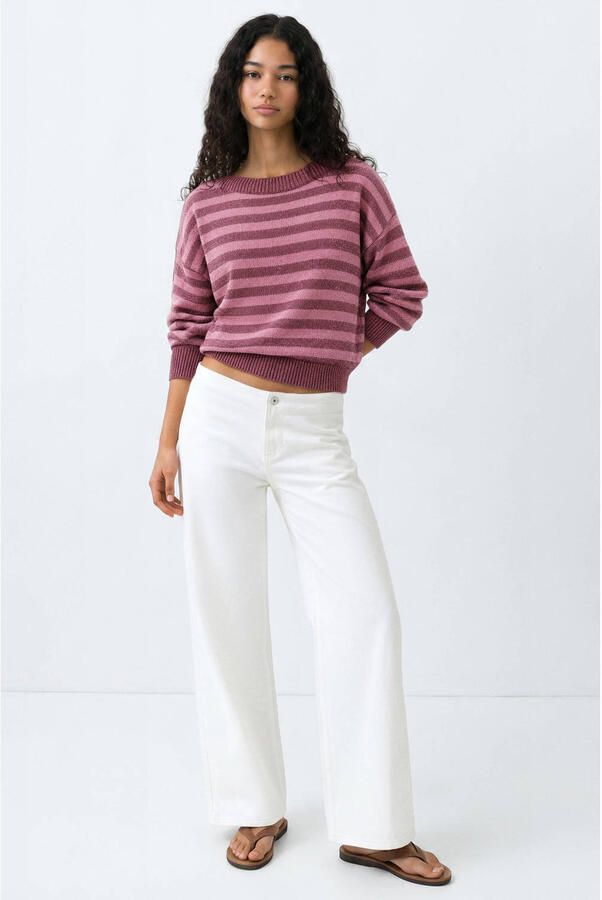 MANGO TEEN gebreide gestreepte trui met glitters roze