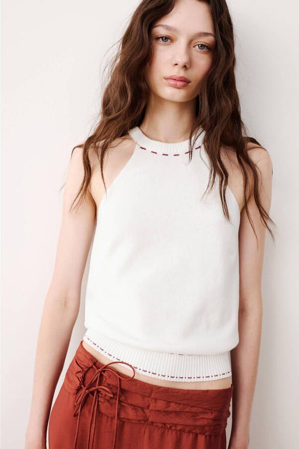 MANGO TEEN gebreide haltertop ecru