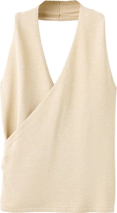 MANGO TEEN gebreide overslagtop goud
