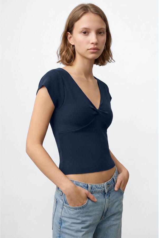 MANGO TEEN gebreide top donkerblauw