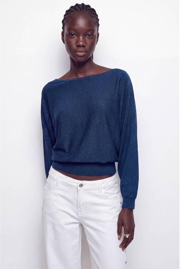 MANGO TEEN gebreide top met glitters donkerblauw