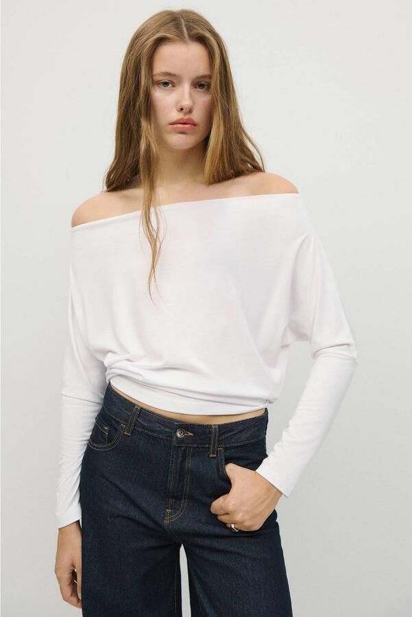 MANGO TEEN gebreide top wit Meisjes Polyester Boothals Effen maat 152(XXS) - Foto 3