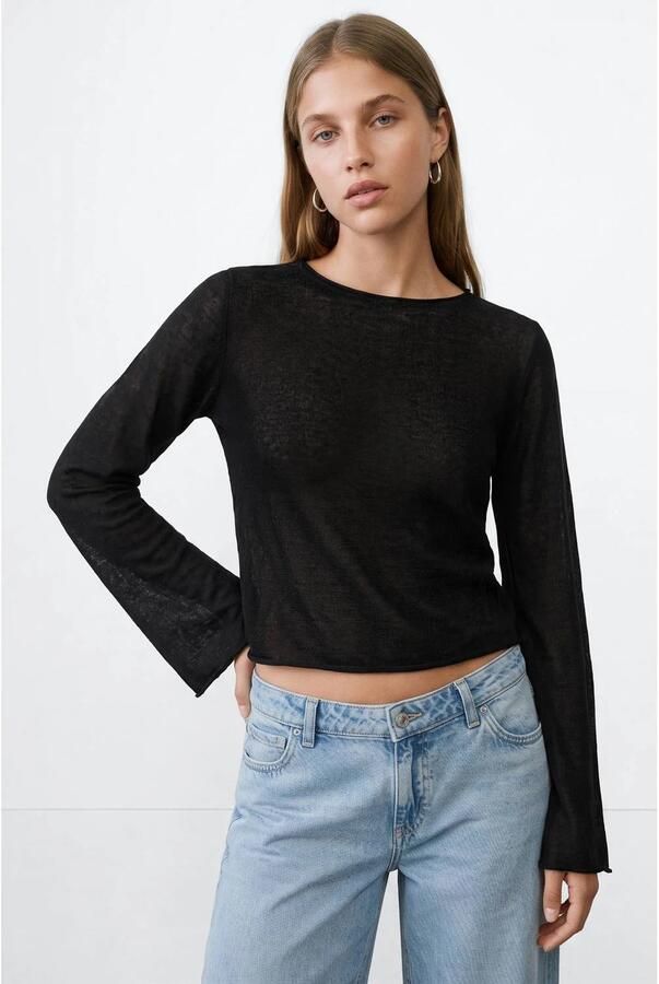 MANGO TEEN gebreide top zwart Meisjes Viscose Ronde hals Effen maat 152(XXS)