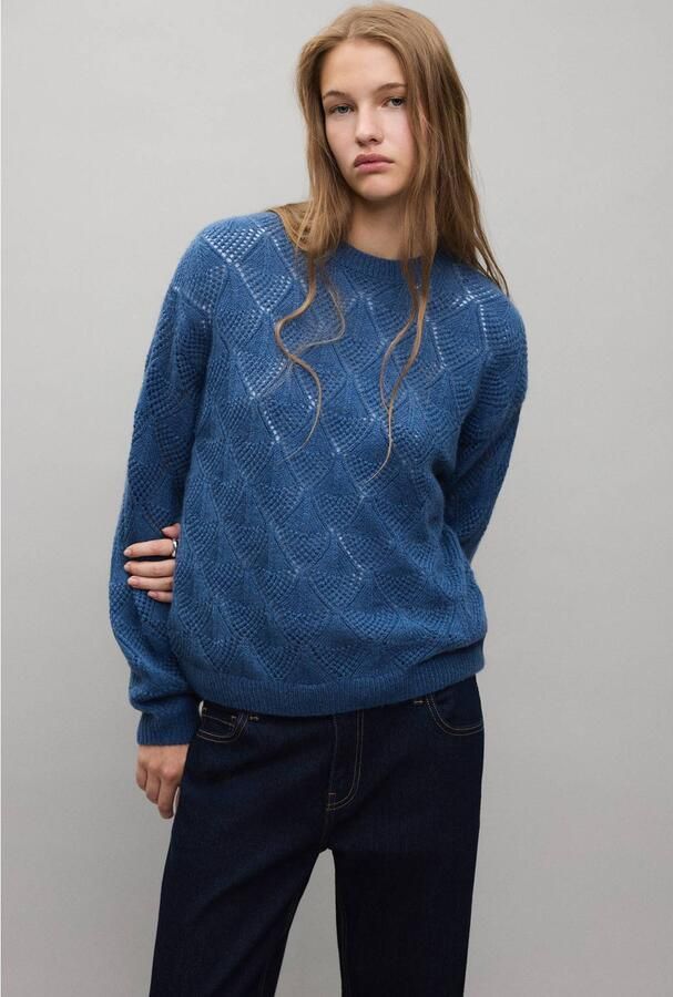 MANGO TEEN gebreide trui blauw Meisjes Polyester Ronde hals Effen maat 152(XXS)