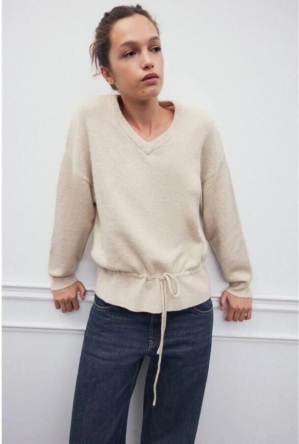MANGO TEEN gebreide trui lichtbeige Meisjes Polyester V-hals Effen maat 152(XXS)