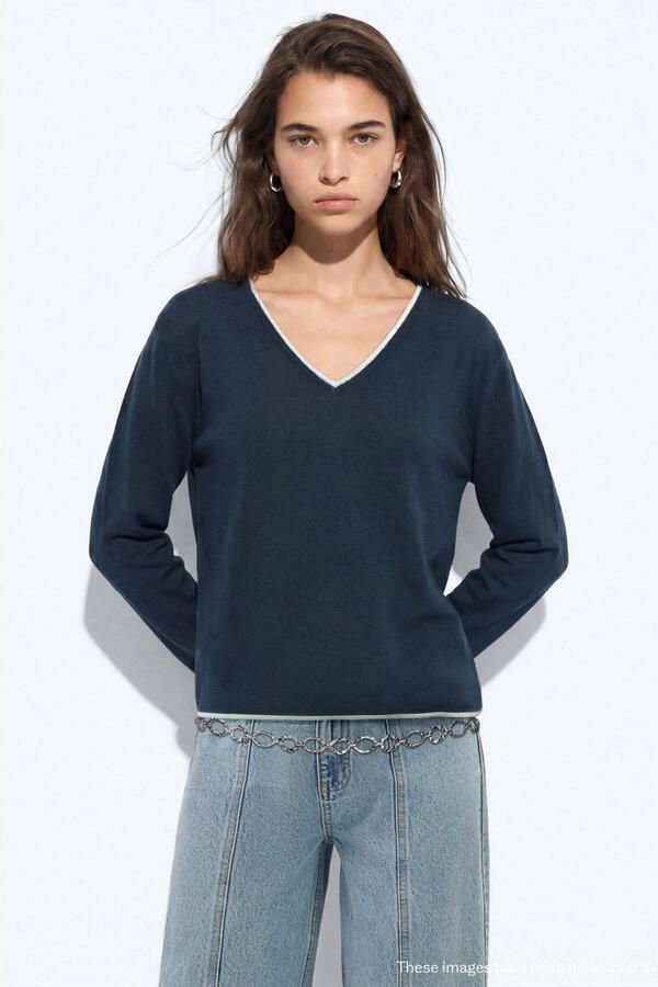 MANGO TEEN gebreide trui marineblauw