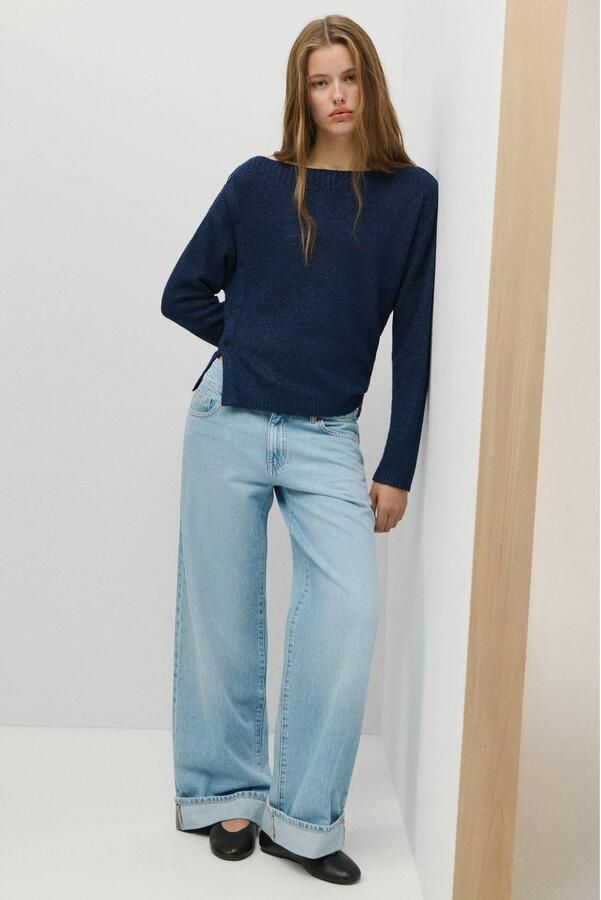 MANGO TEEN gebreide trui met glitters marineblauw Meisjes Polyester Boothals maat 152(XXS)