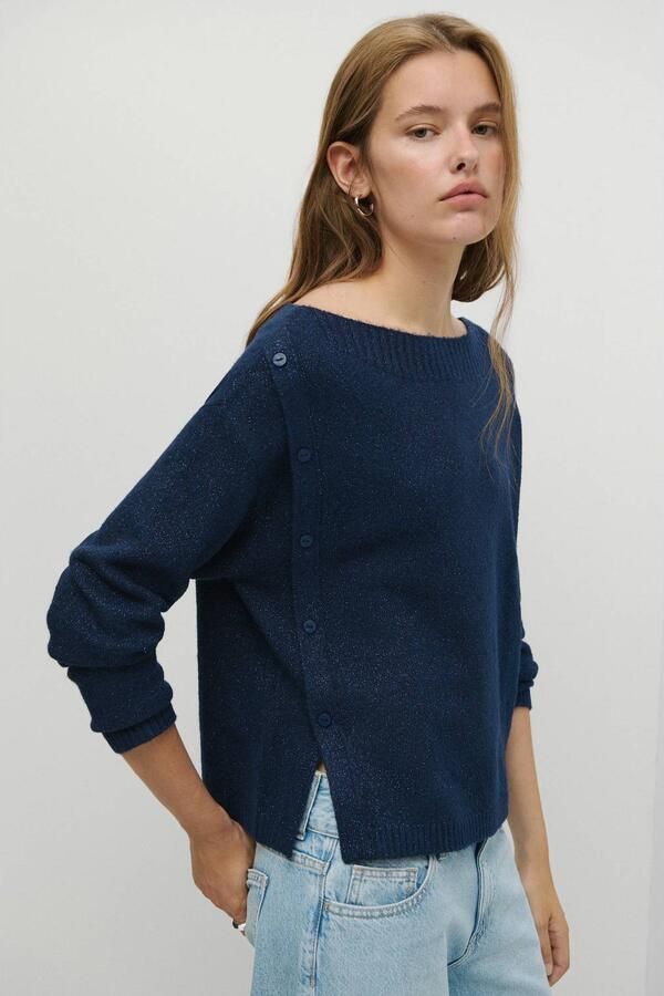 MANGO TEEN gebreide trui met glitters marineblauw Meisjes Polyester Boothals maat 152(XXS) - Foto 2