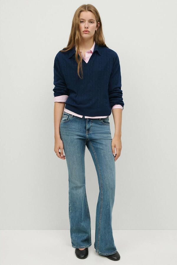 MANGO TEEN gebreide trui met kabels en wol donkerblauw