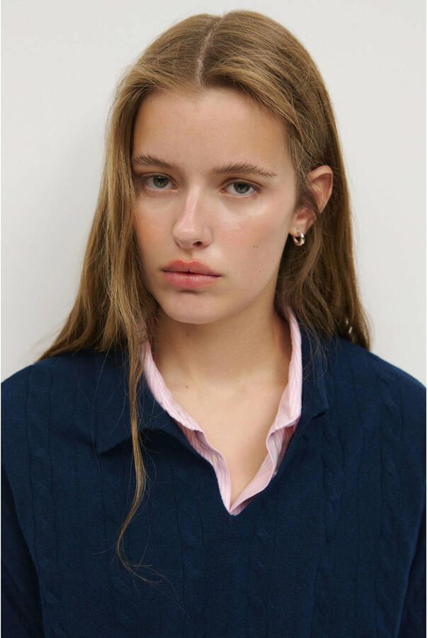 MANGO TEEN gebreide trui met kabels en wol donkerblauw - Foto 3