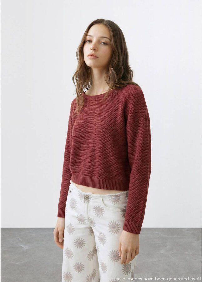 MANGO TEEN gebreide trui met open rug donkerrood