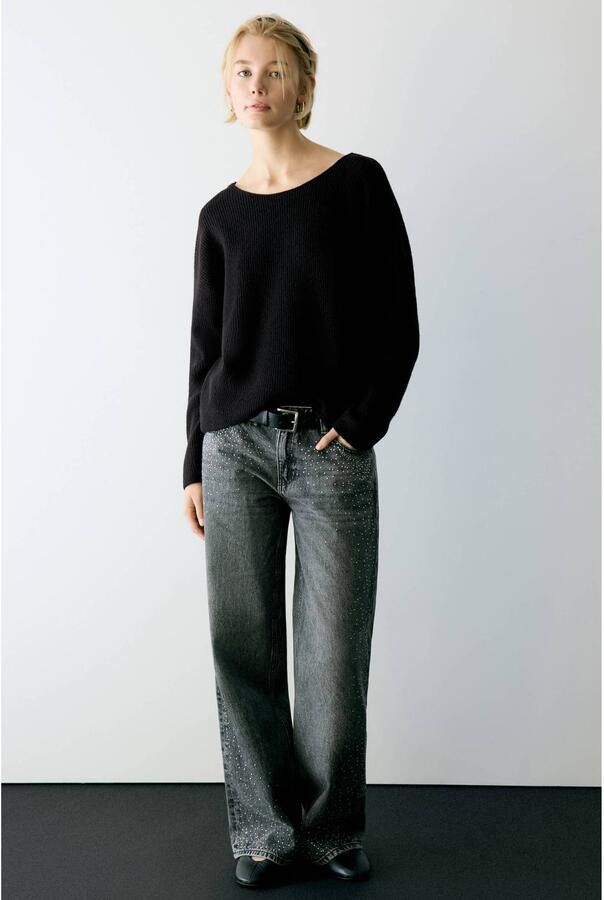 MANGO TEEN gebreide trui met open rug en wol zwart Meisjes Polyester Ronde hals maat 152(XXS) - Foto 2