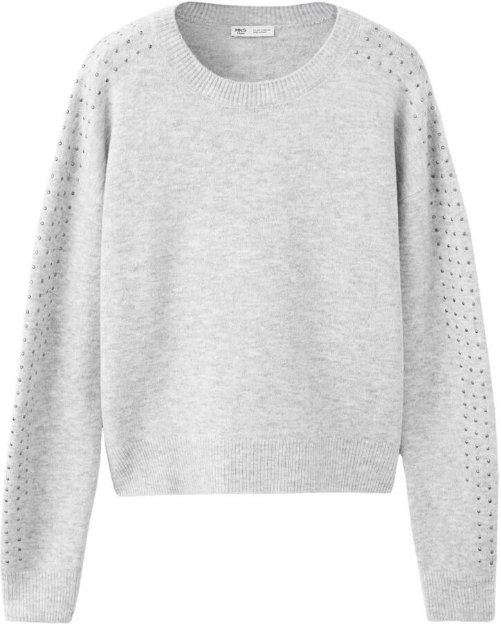 MANGO TEEN gebreide trui met strass-steentjes grijs Meisjes Acryl Ronde hals maat 152(XXS)