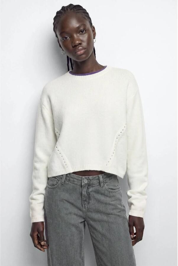 MANGO TEEN gebreide trui met studs wit