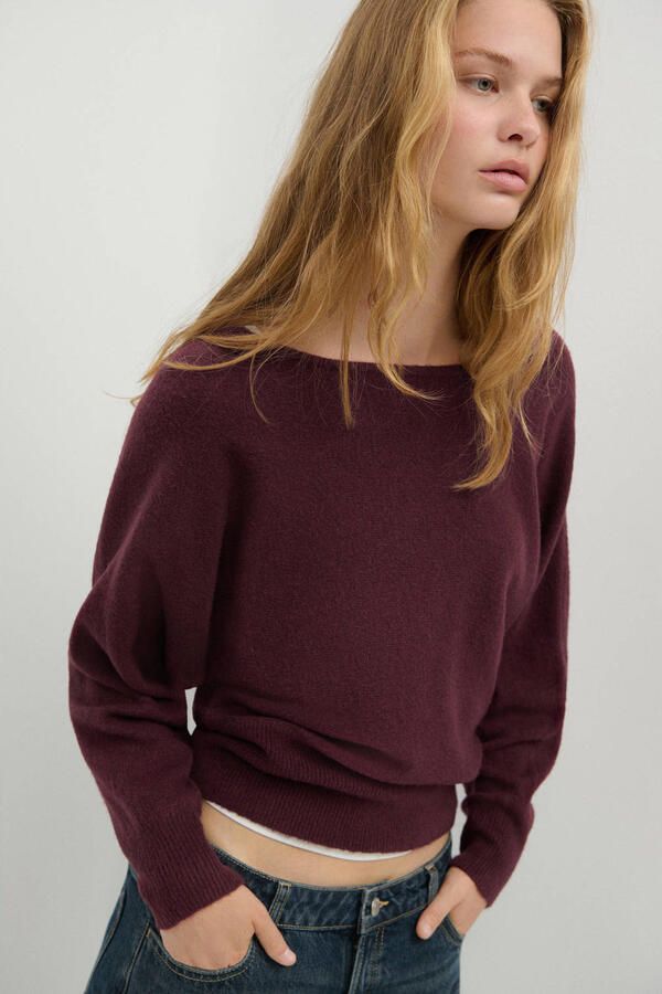 MANGO TEEN gebreide trui met wol donkerrood